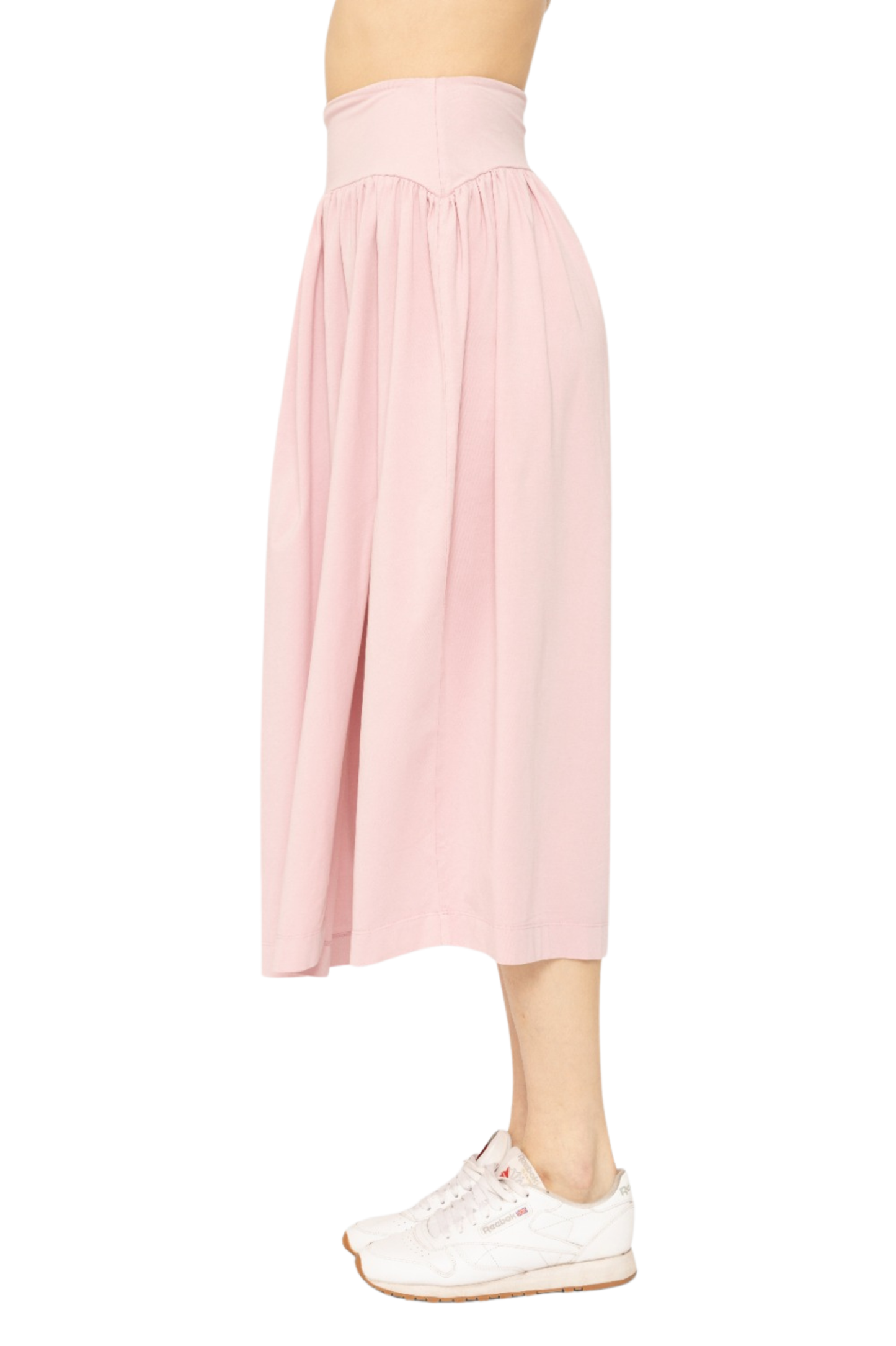 Curved Waist Midi Skirt with Side Slit