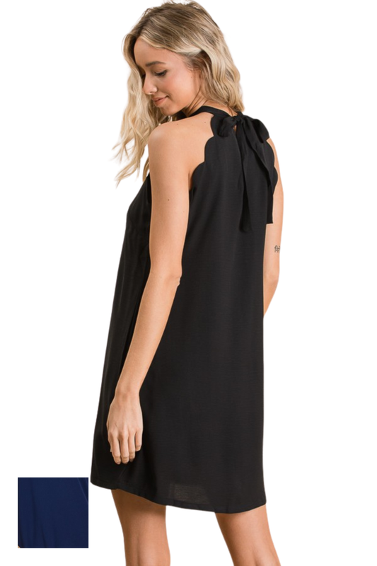 Halter Scalloped Sleeveless Shift Dress