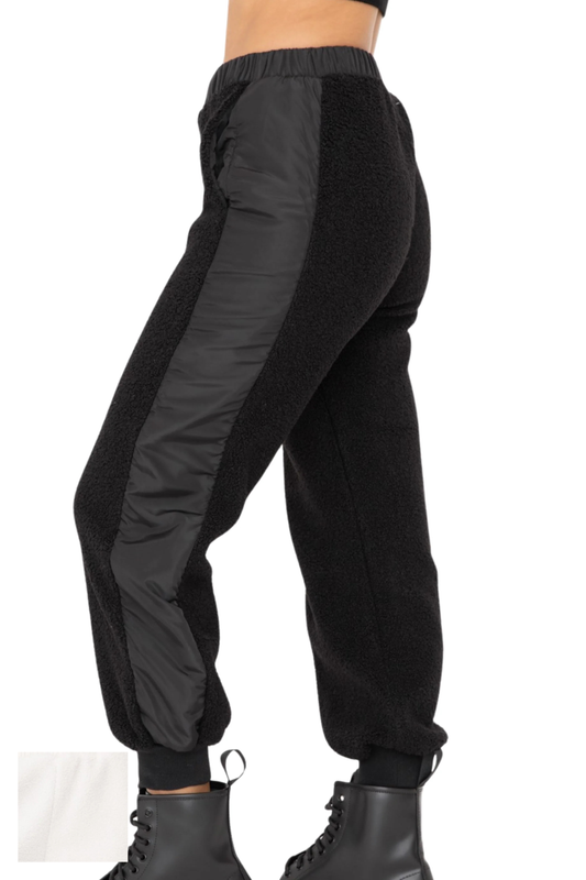Sherpa Sweatpants with Sporty Side Stripes