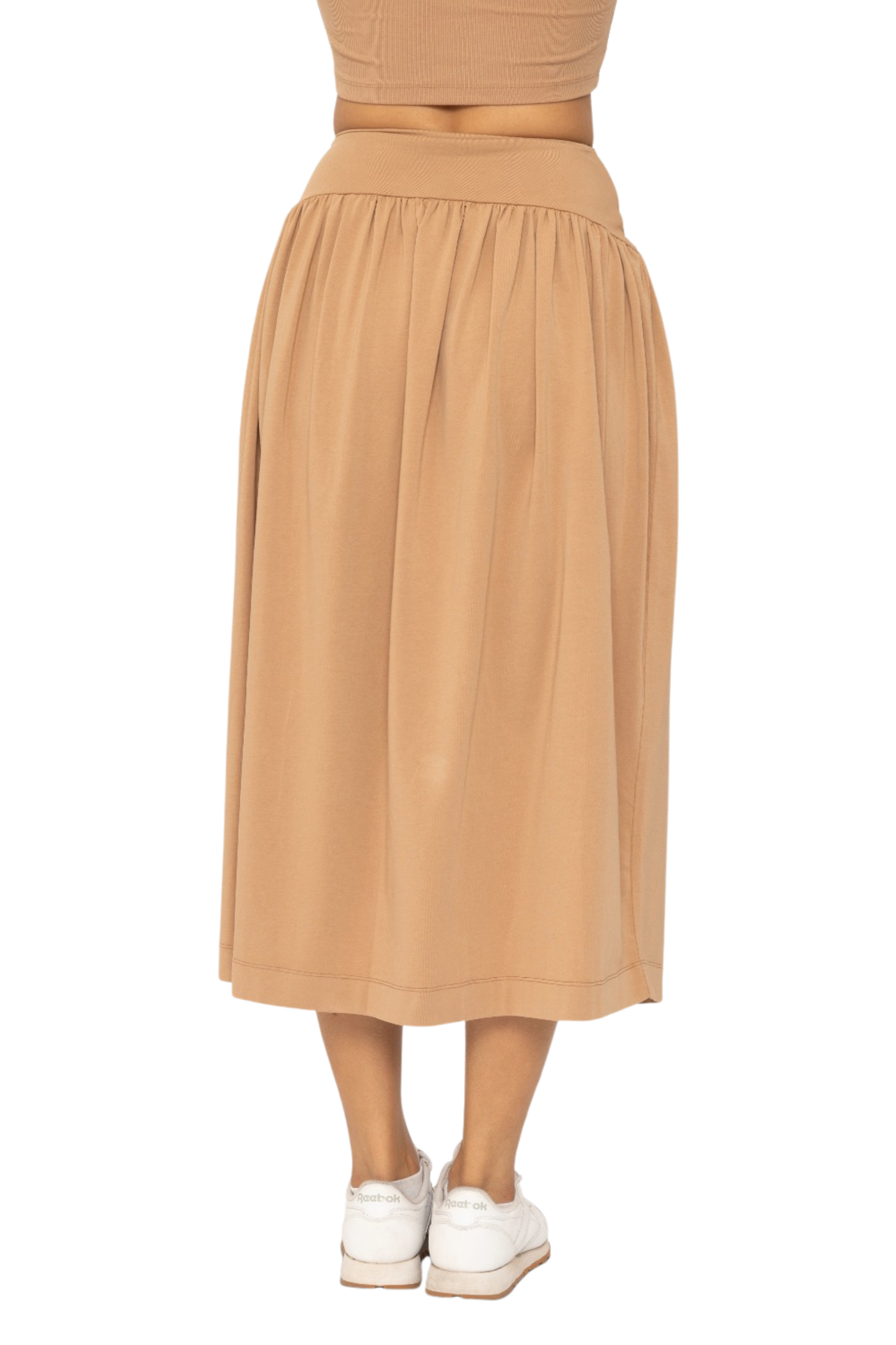 Curved Waist Midi Skirt with Side Slit