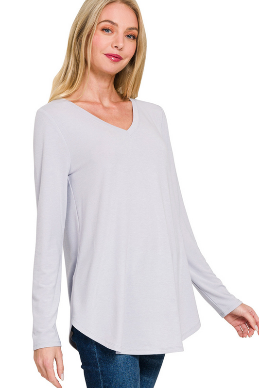High Low Long Sleeve V Neck Tee