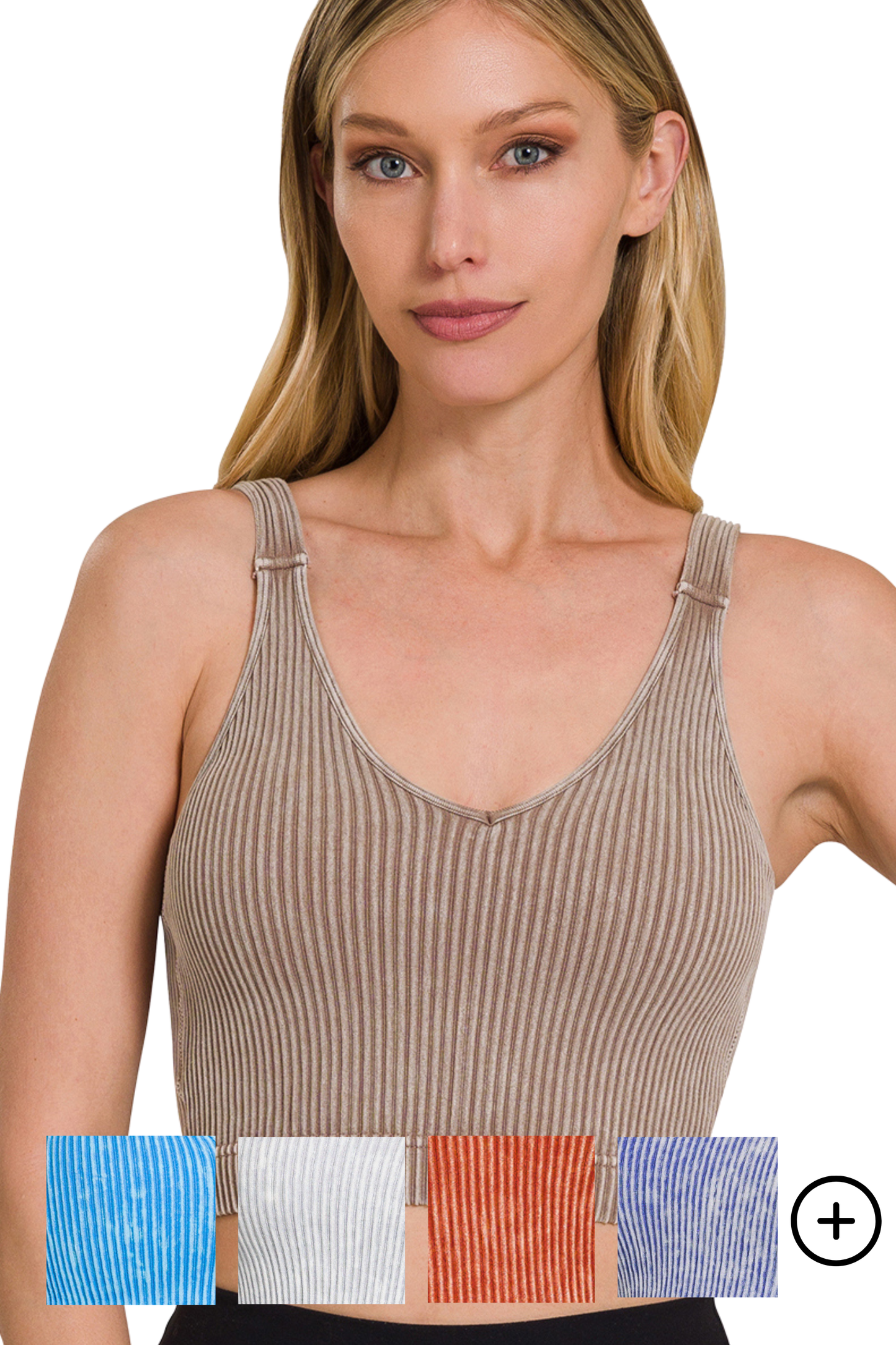 Ribbed Cropped V Neck Bralette with Bra Pads