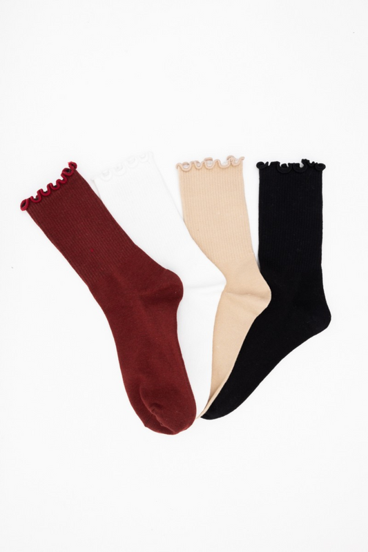 100% Cotton Lettuce Edge Crew Socks