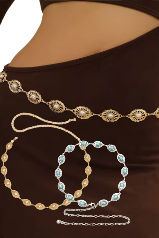 Bohemian Metal & Pearl Chain Belt