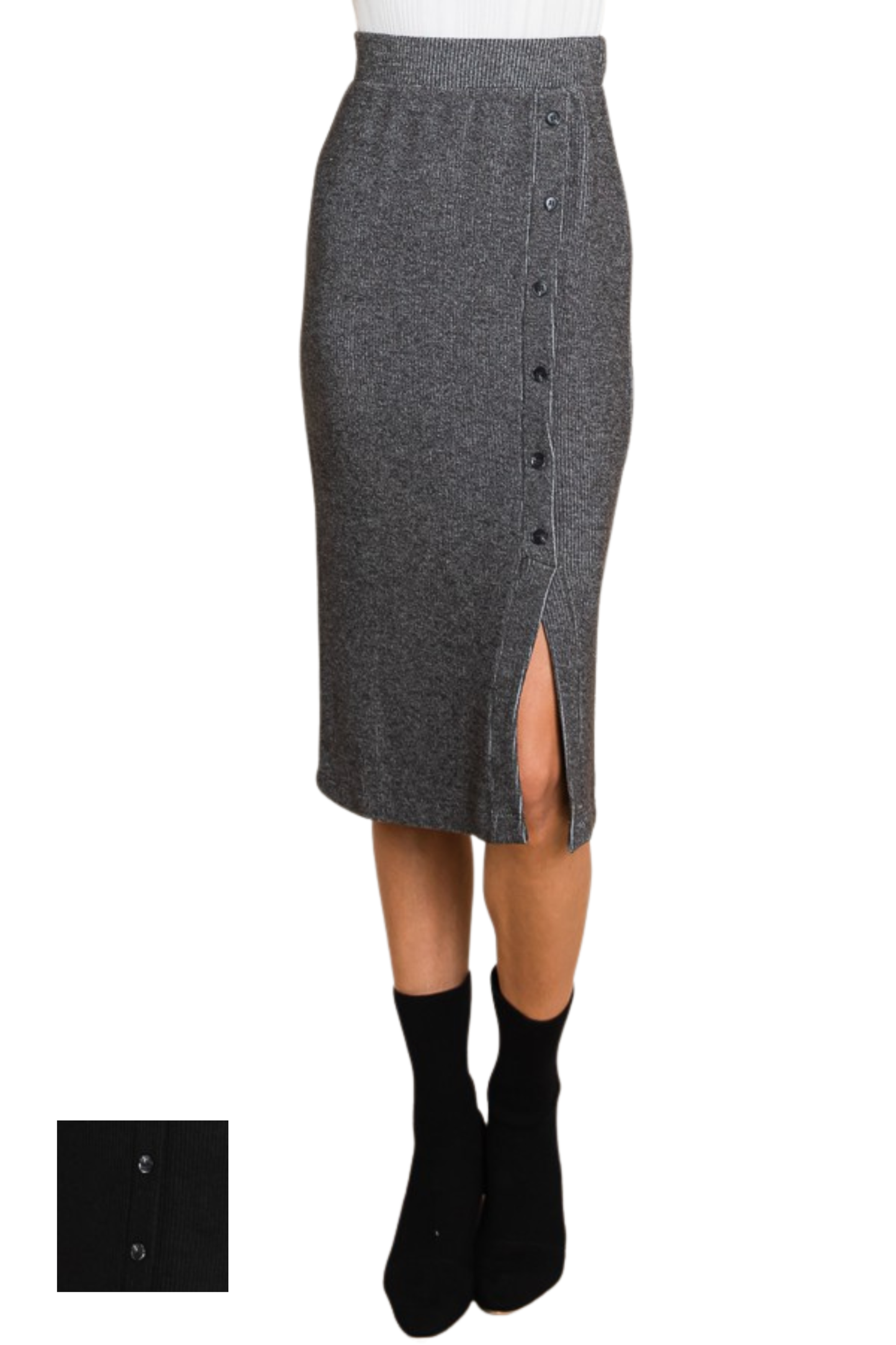 Midi Button Sweater Skirt with Slit