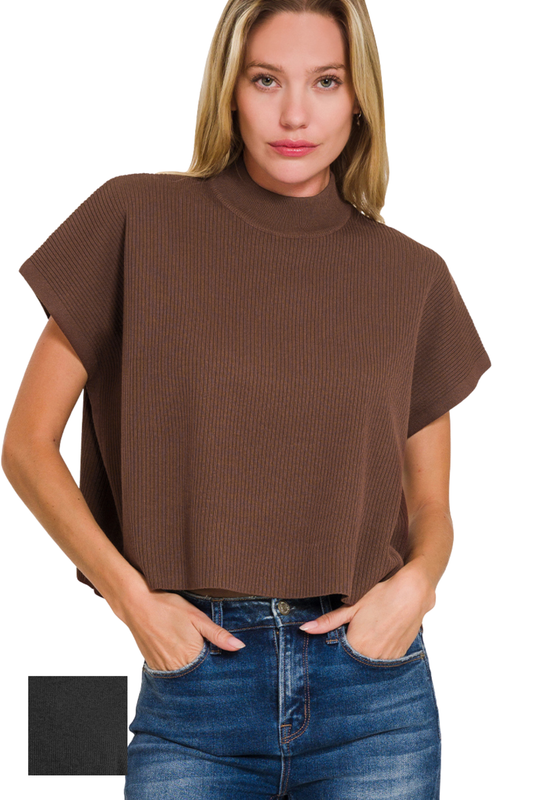 Short Sleeve Mock Neck Boxy Sweater