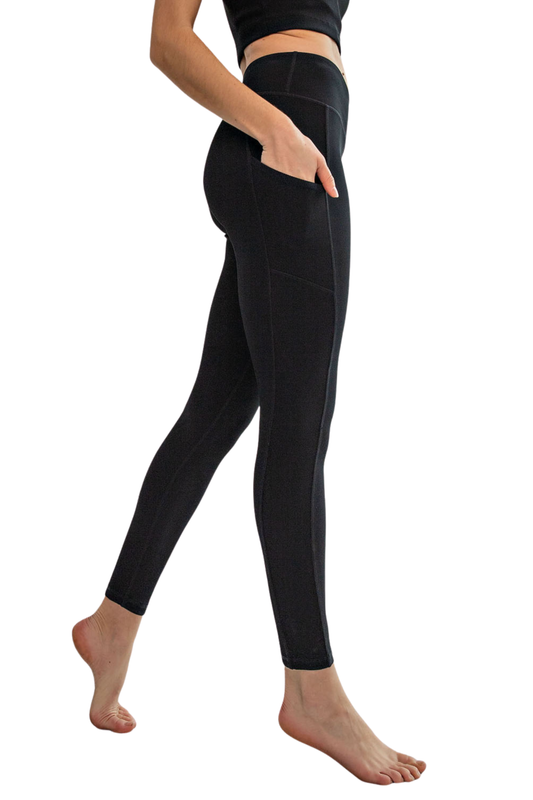 Nylon Ribbed Side Pocket Leggings