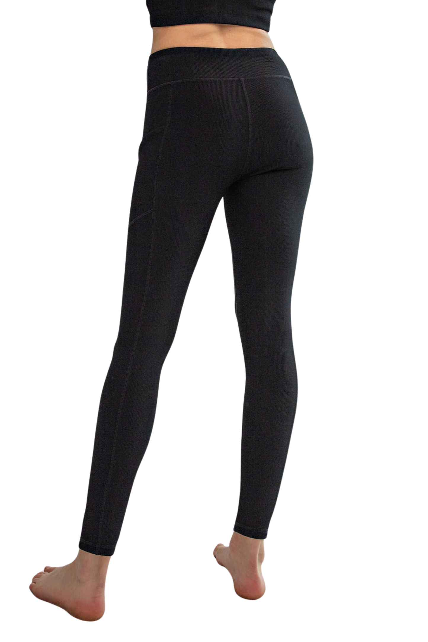 Nylon Ribbed Side Pocket Leggings