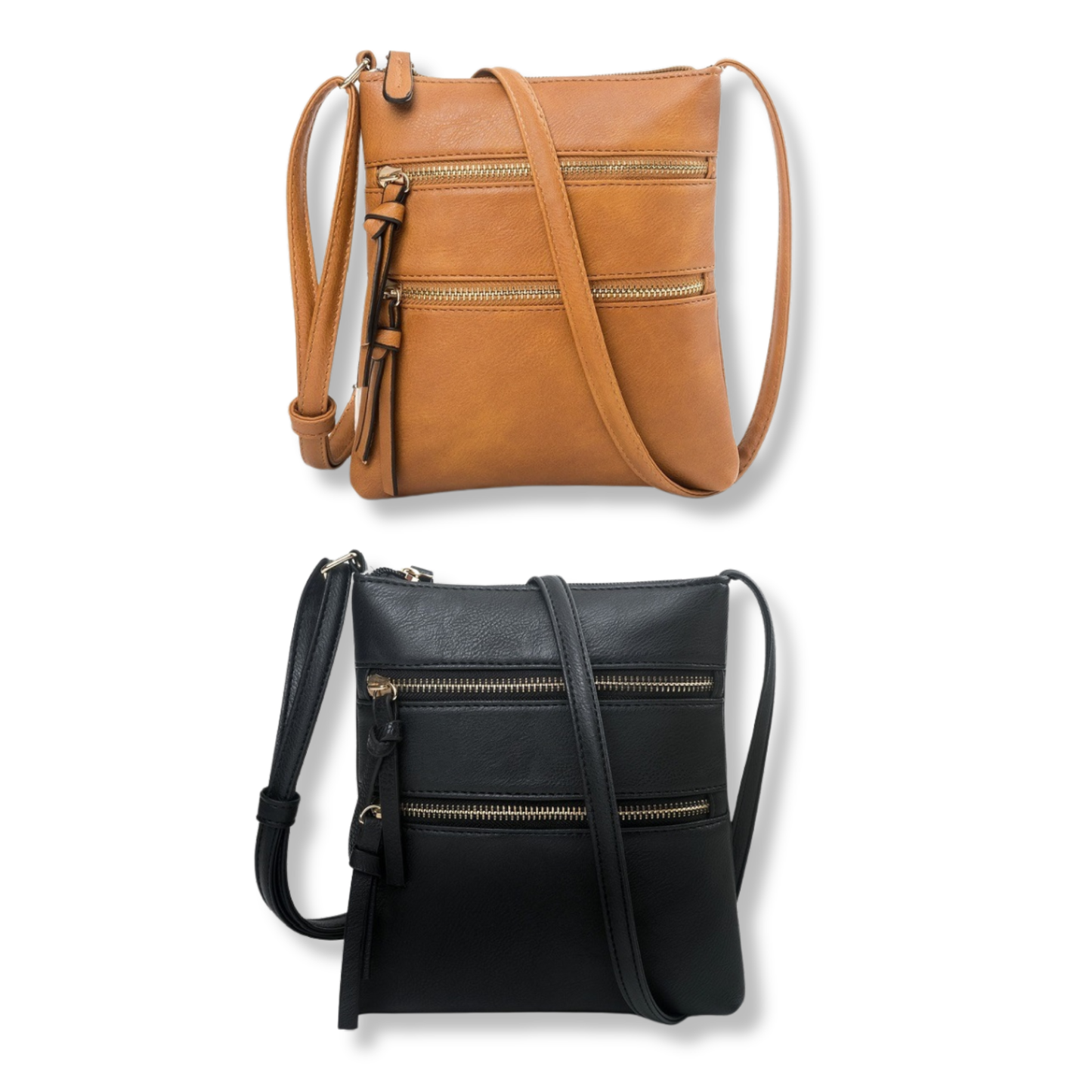 Triple Zip Square Cross Body Bag