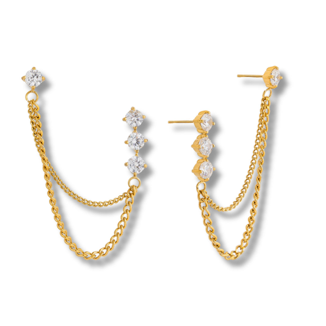 Sestra by Intro Stainless Steel Double Chain Pierced Stack with CZs