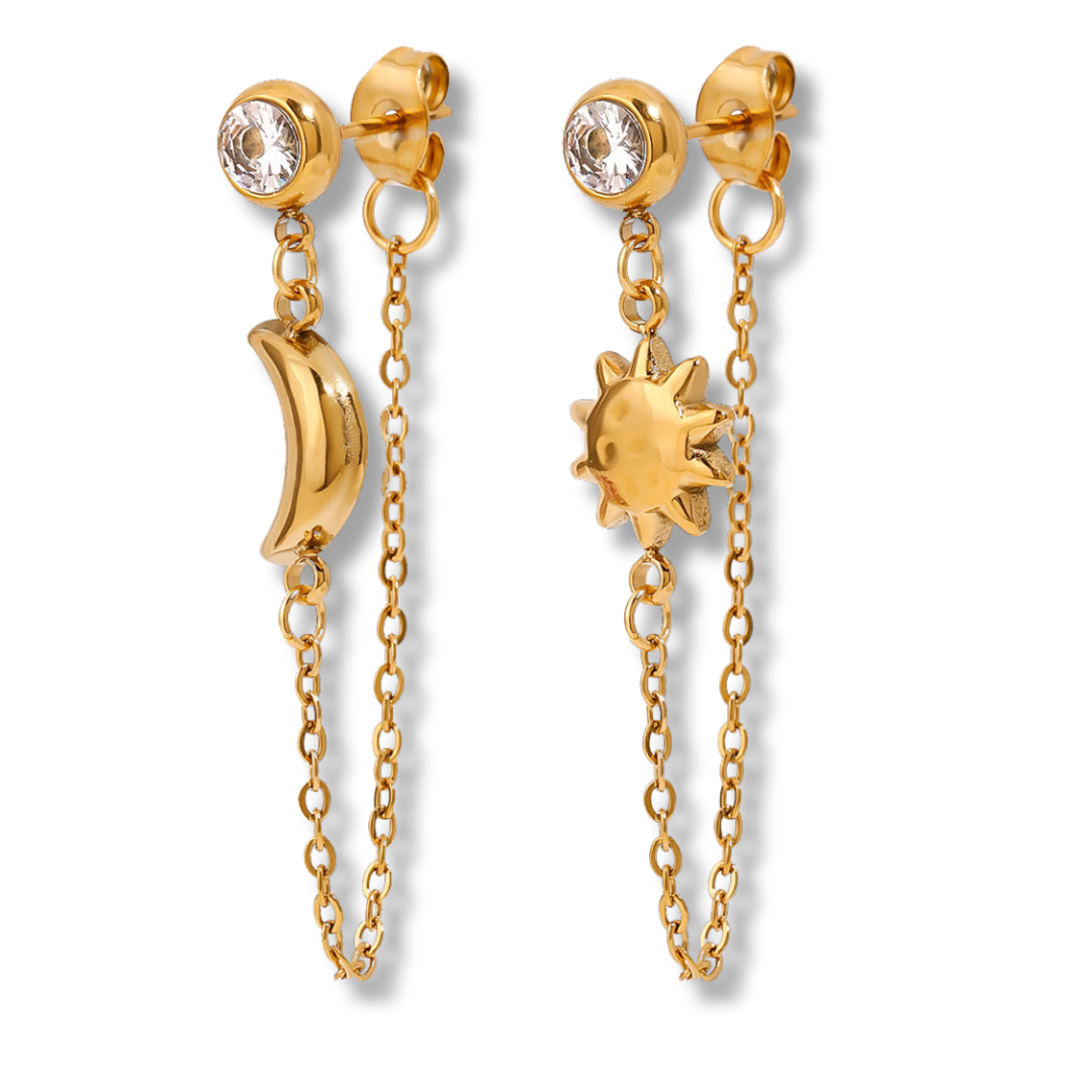 Stainless Steel Charm & Chain Stud Earrings