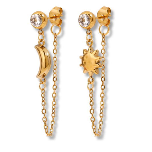 Stainless Steel Charm & Chain Stud Earrings