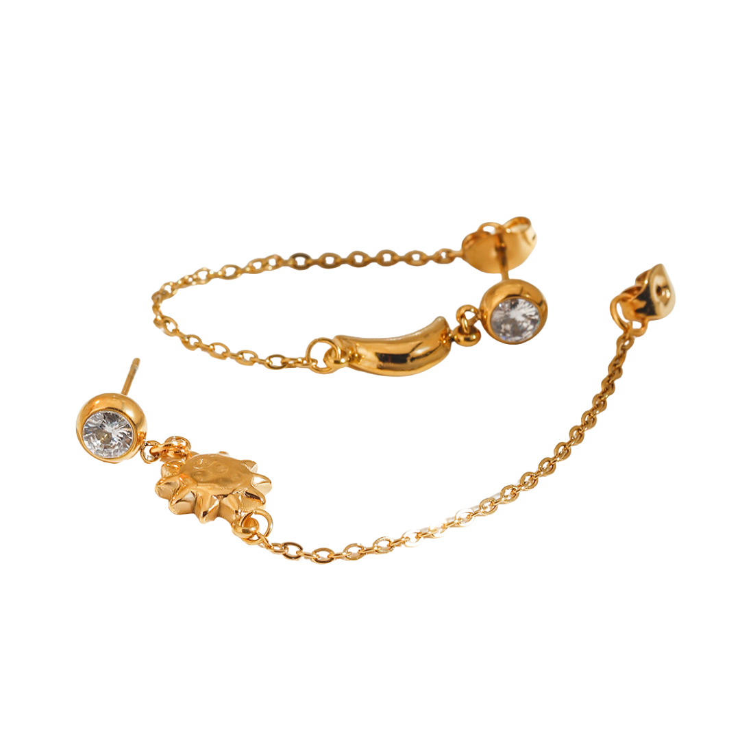 Stainless Steel Charm & Chain Stud Earrings