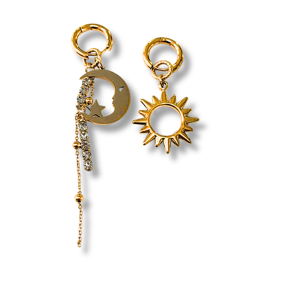 Stainless Steel Sun & Moon Charm Huggies