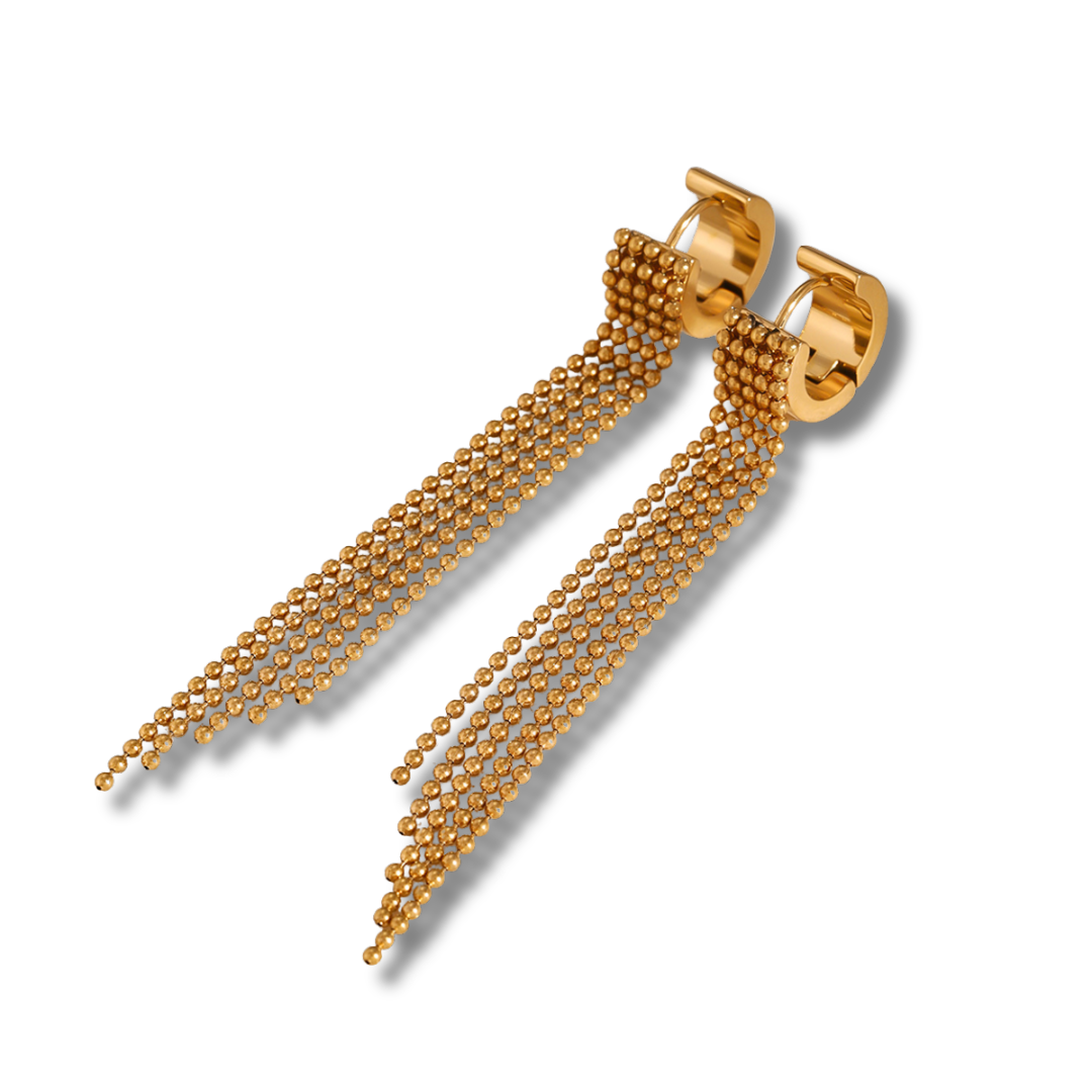 Stainless Steel Beaded Fringe Huggie Earrings