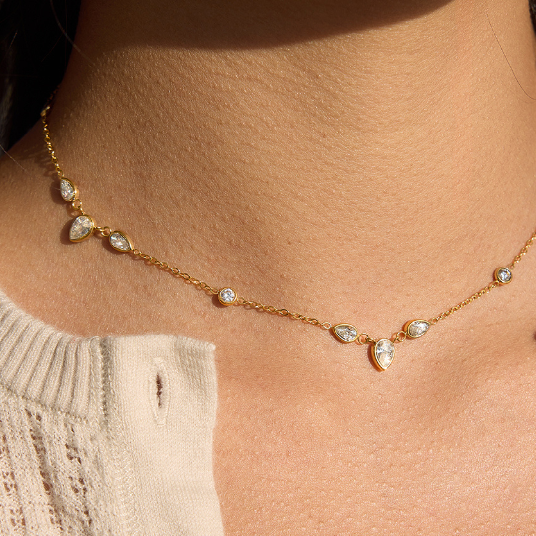 Sestra by Intro Stainless Steel CZ Teardrops Necklace