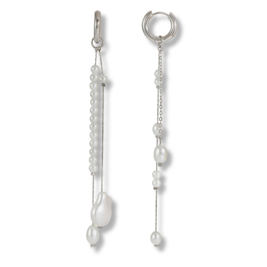 Sestra by Intro Stainless Steel Pearl Drop Huggies