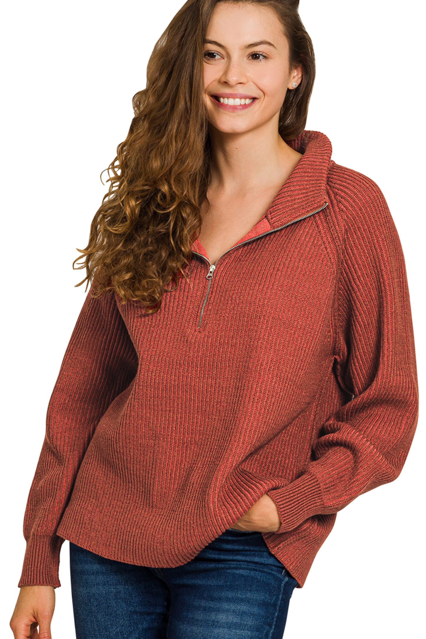 Two Tone Half Zip Knit Sweater