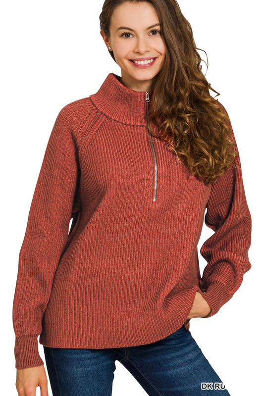 Two Tone Half Zip Knit Sweater