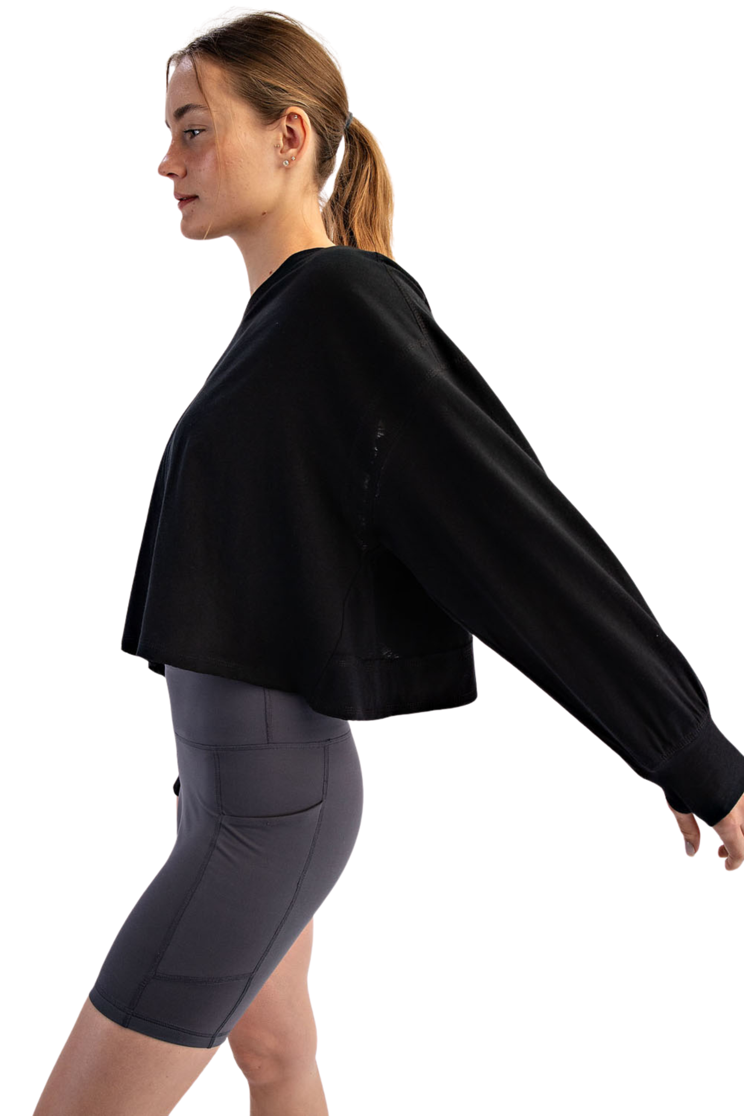 Loose Fit Long Sleeve Top with Open Back