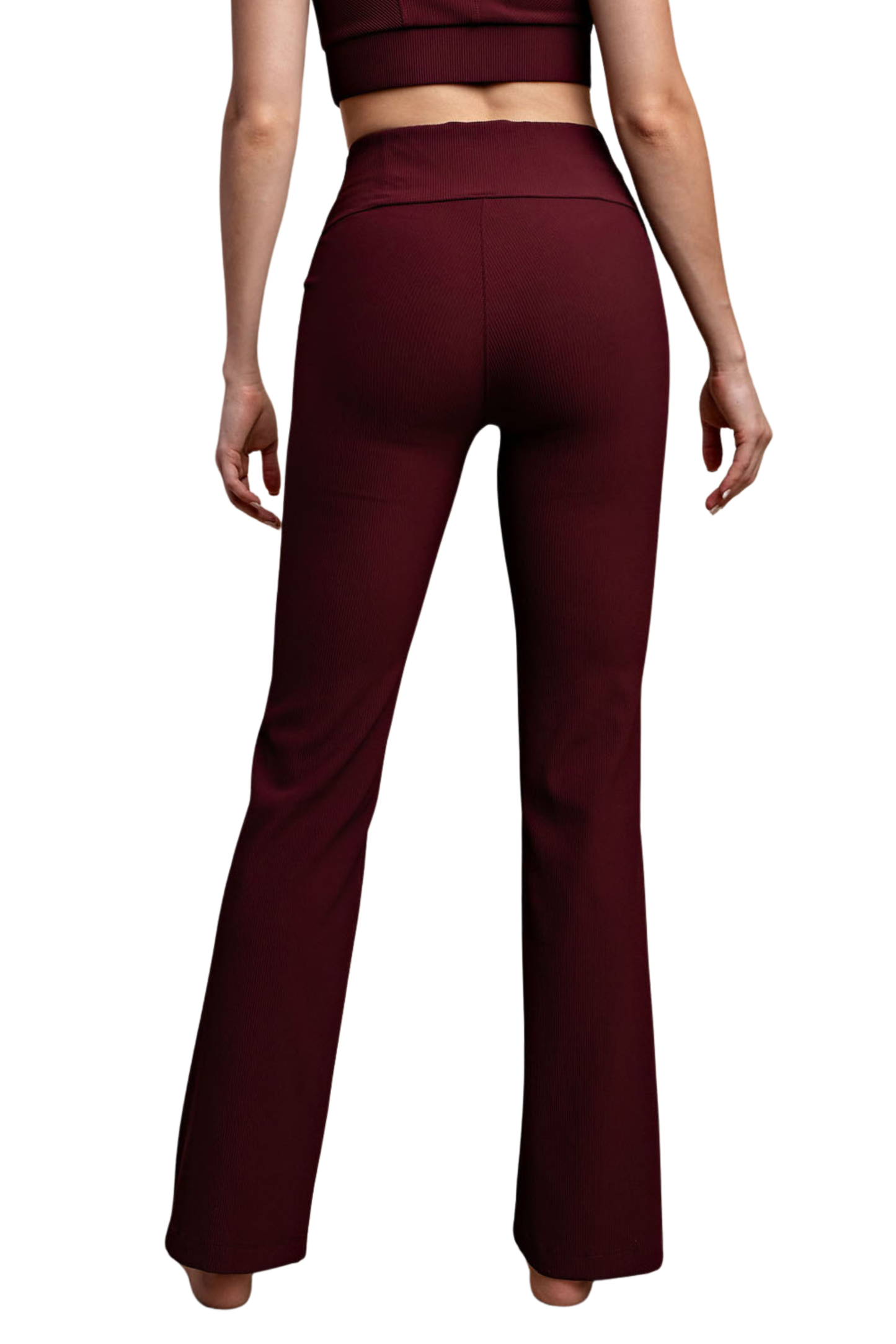 Nylon Rib Flare Stretchy Pants
