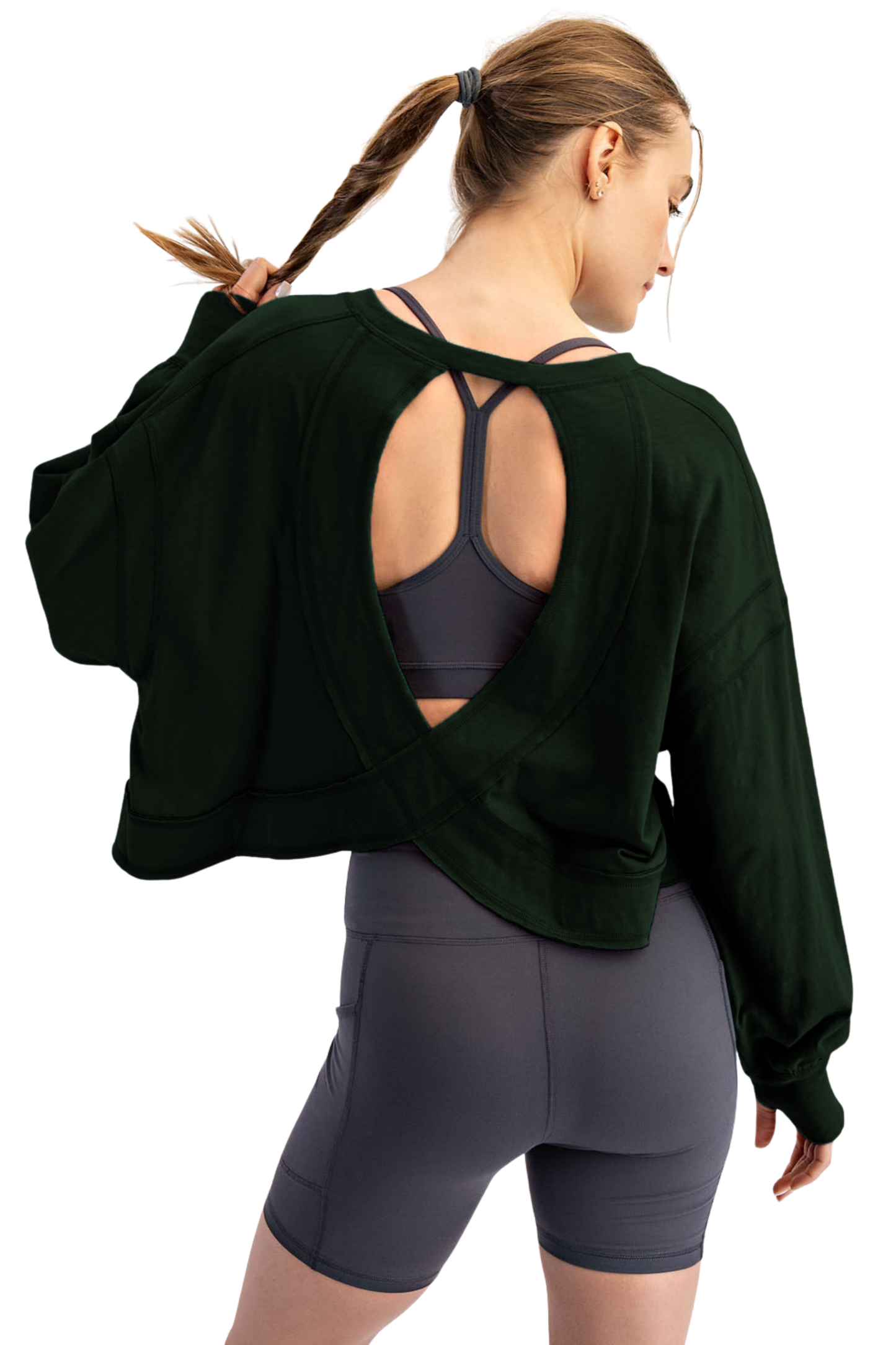 Loose Fit Long Sleeve Top with Open Back