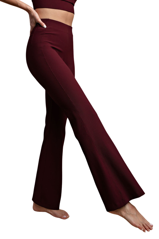 Nylon Rib Flare Stretchy Pants