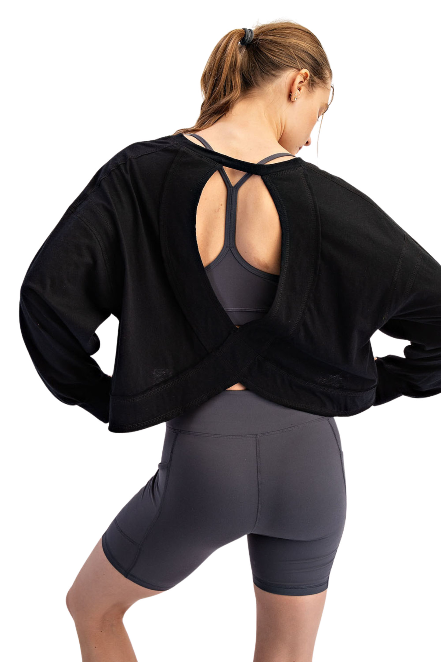 Loose Fit Long Sleeve Top with Open Back