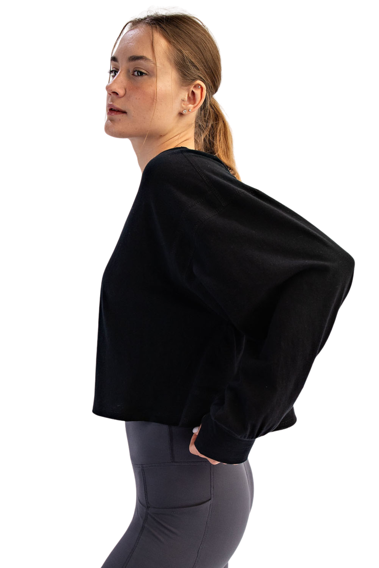 Loose Fit Long Sleeve Top with Open Back