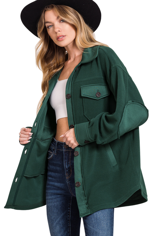Oversized Fleece Shacket with Elbow Patches