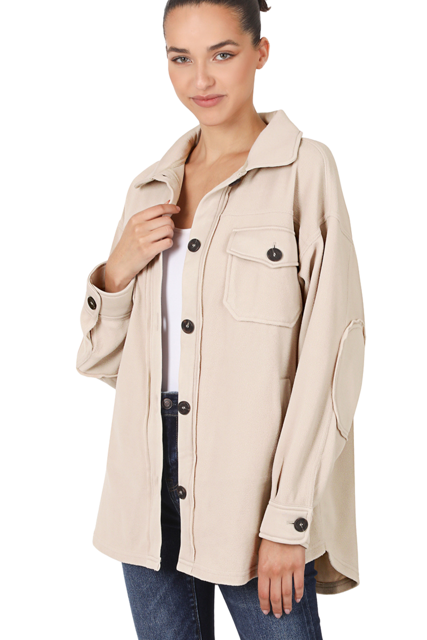 Oversized Fleece Shacket with Elbow Patches