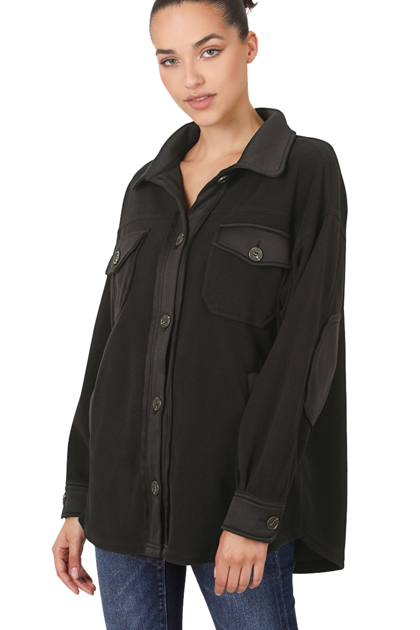 Oversized Fleece Shacket with Elbow Patches