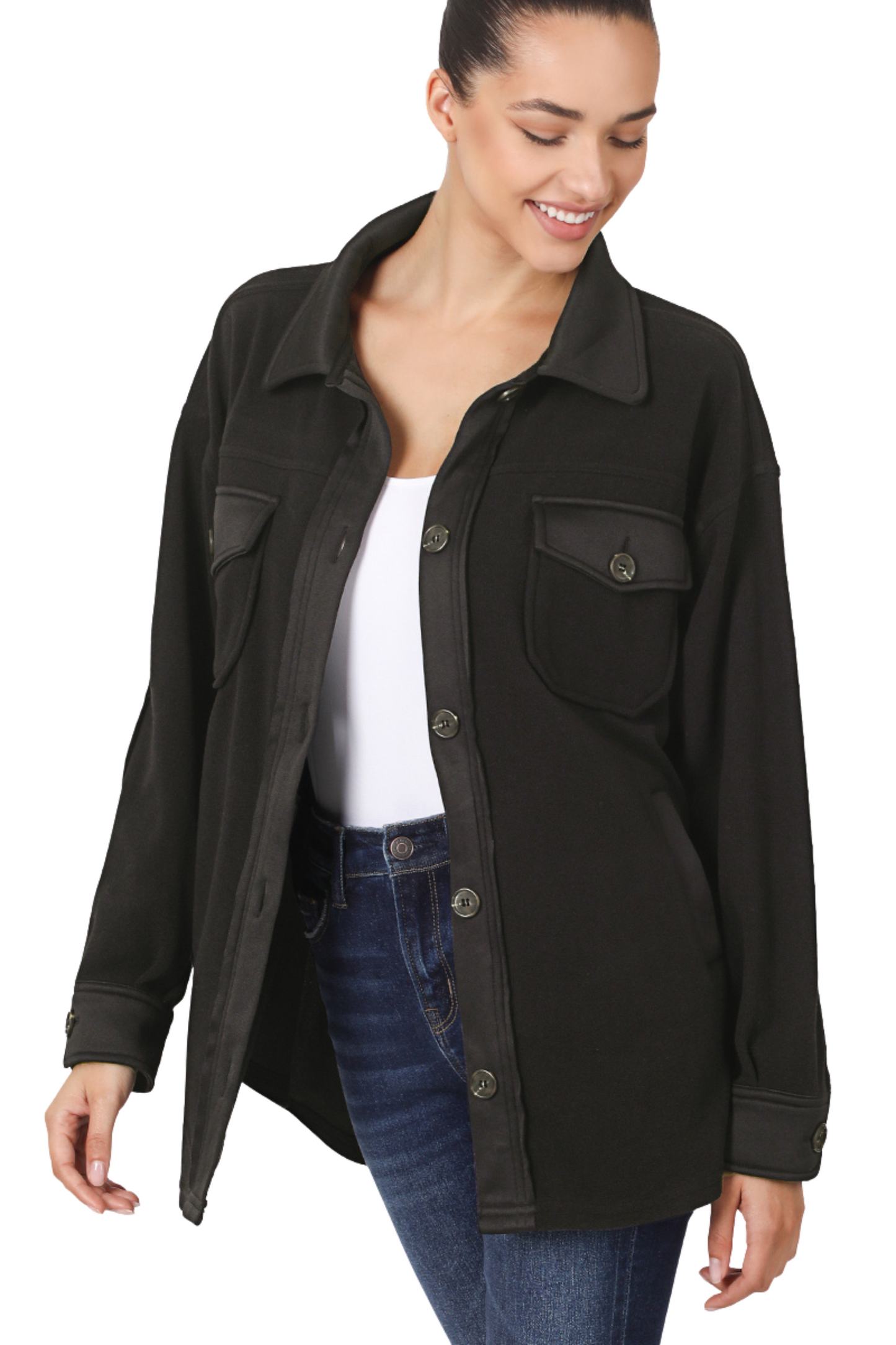 Oversized Fleece Shacket with Elbow Patches