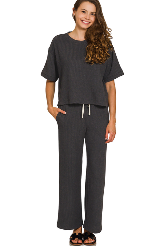 Cord Ribbed Short Sleeve and Pant Lounge Set