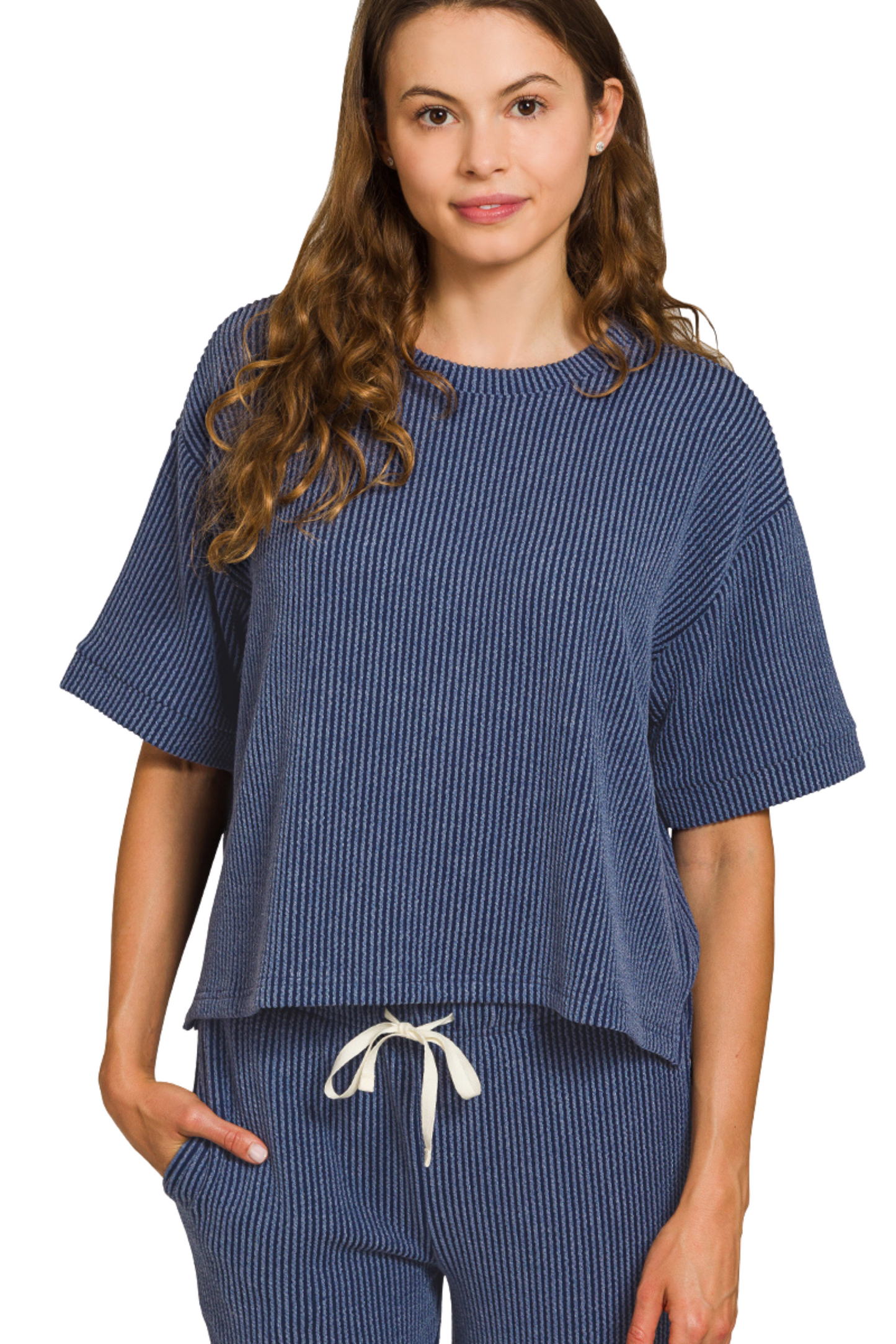 Cord Ribbed Short Sleeve and Pant Lounge Set