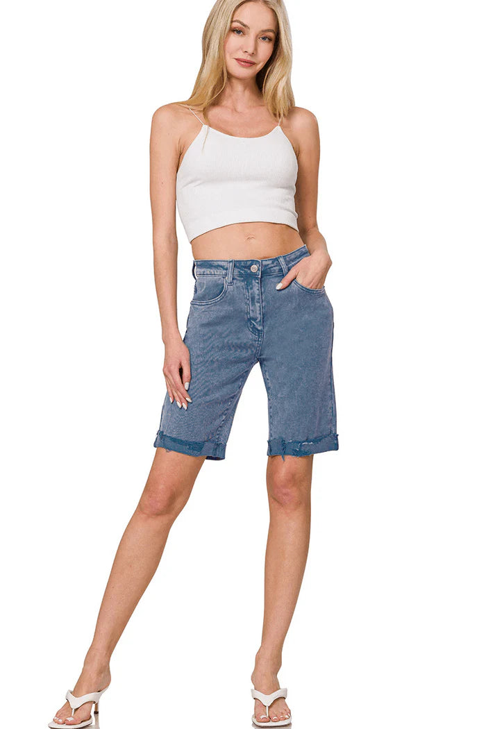 Bermuda Rolled Hem Denim Shorts