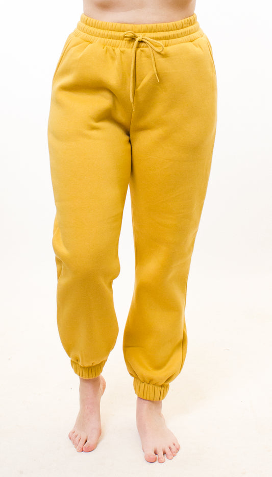 yellow jogger drawstring fitted ankle sweatpants