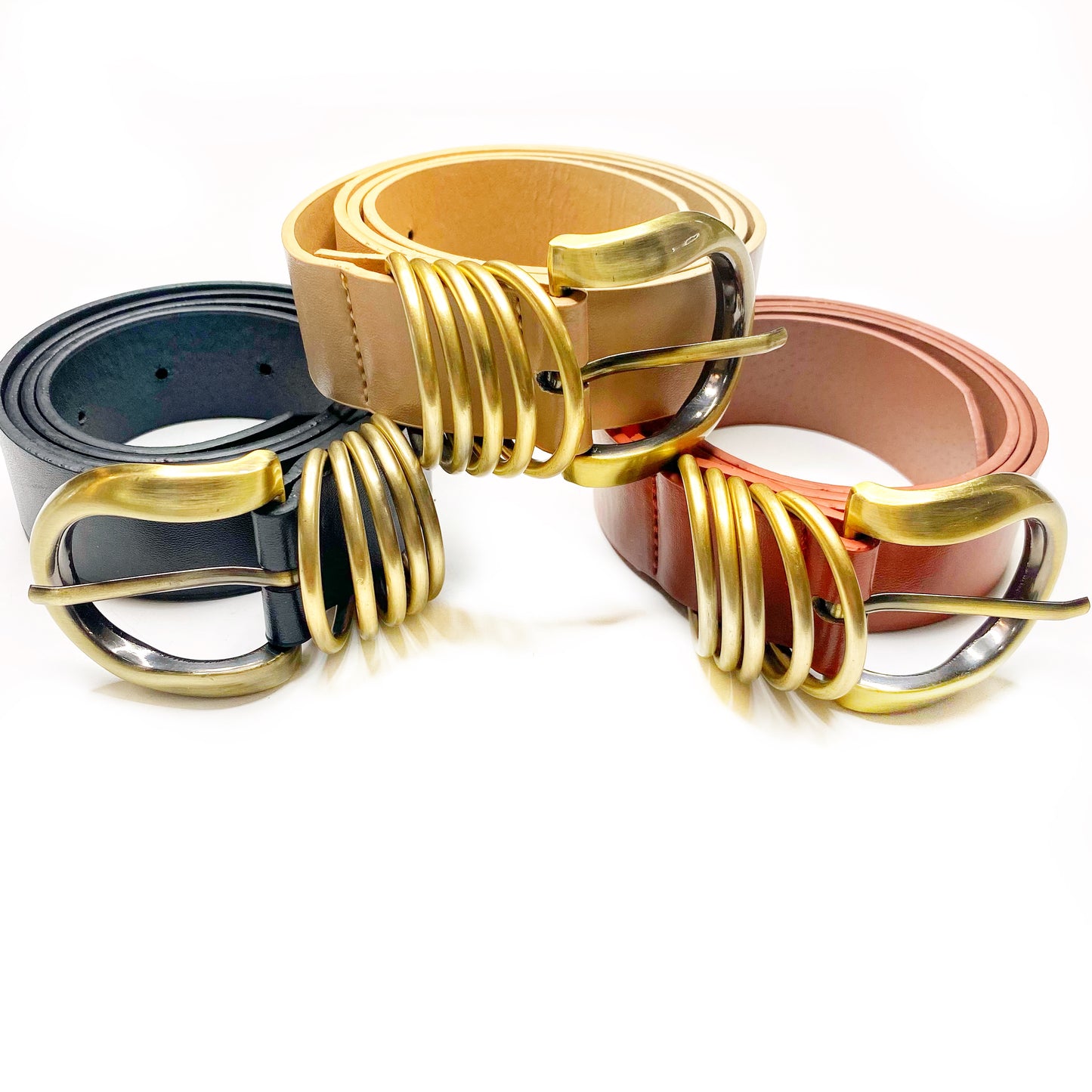 Multi-Ring Buckle Vegan Leather Belt
