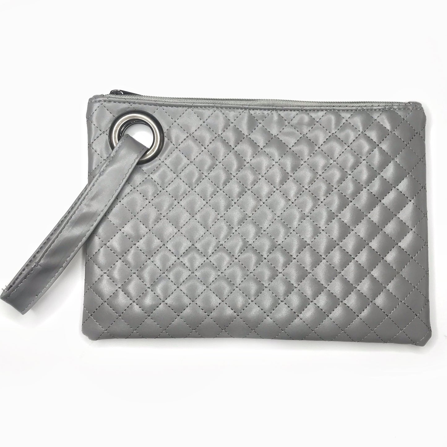 Vegan Leather Quilted Clutch with Handle & Grommet