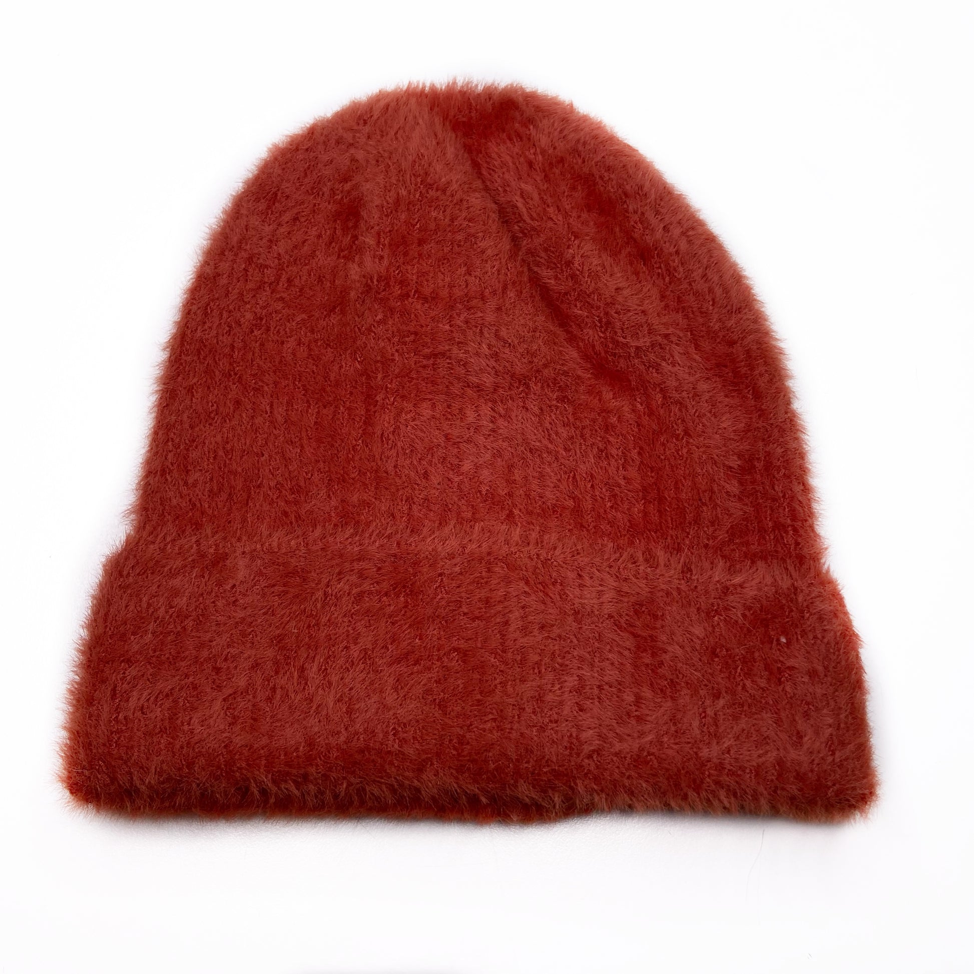 fuzzy beanie hat in rust red
