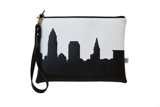 black and white skyline coin purse wristlet