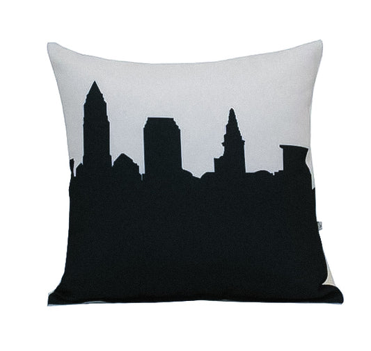 black and white skyline decorative pillow