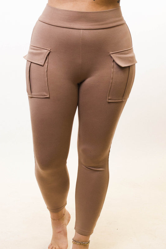 Wide Waist Band Leggings with Cargo Pockets